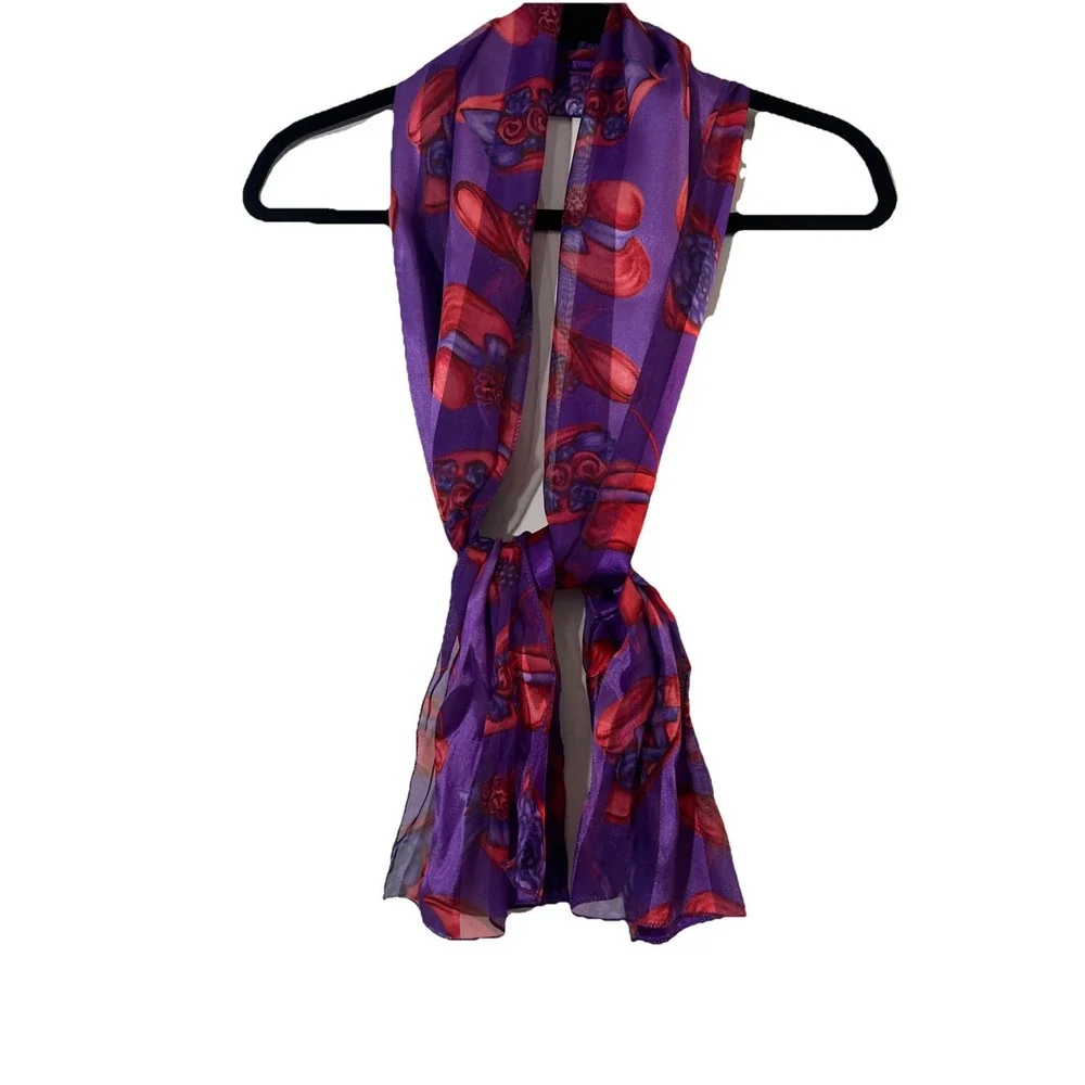 Red Hat Society Scarf Purple Red Hats Sheer Stripes Retro Granny‎ Core